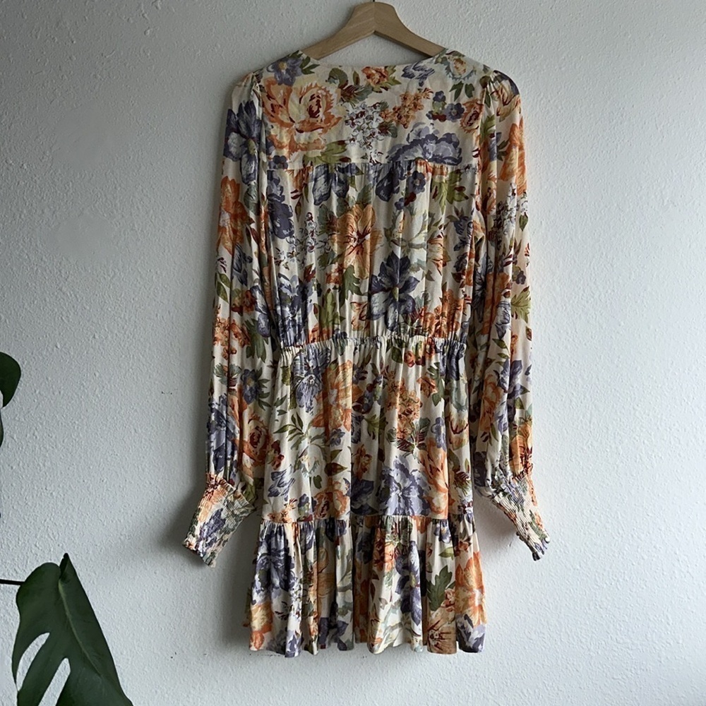 Kivari Aster Floral Orange Long Sleeve Mini Dress Sz. S - Picture 9 of 10